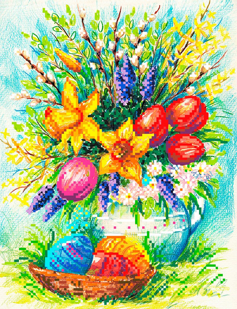 картинка Рисунок на шелке для вышивания бисером "Пасхальный букет" арт.4158 от магазина Юхобби